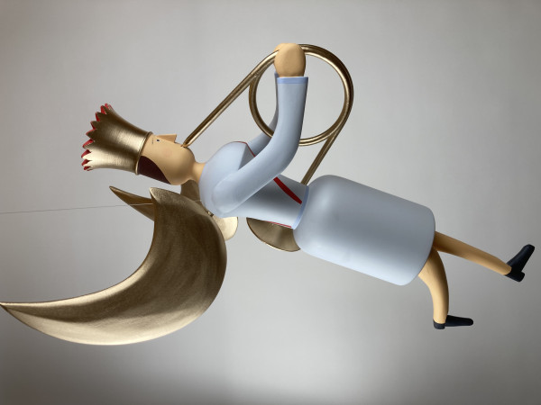 Musikengel schwebend, 55cm, mit Waldhorn