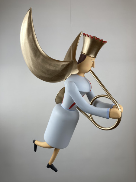 Musikengel schwebend, 55cm, mit Waldhorn