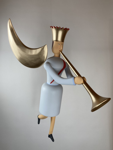 Musikengel schwebend, 55cm, mit Posaune