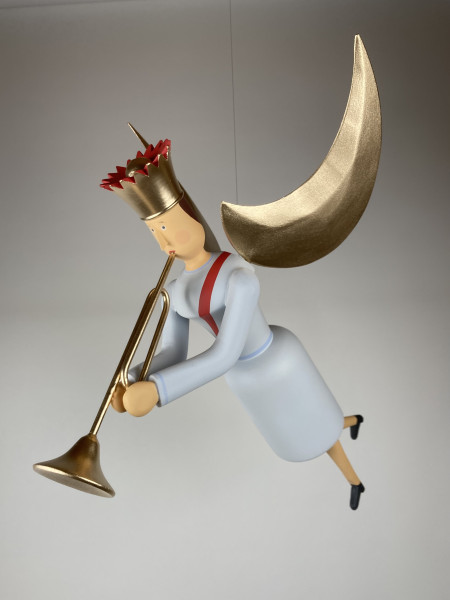 Musikengel schwebend mit Trompete, 20cm