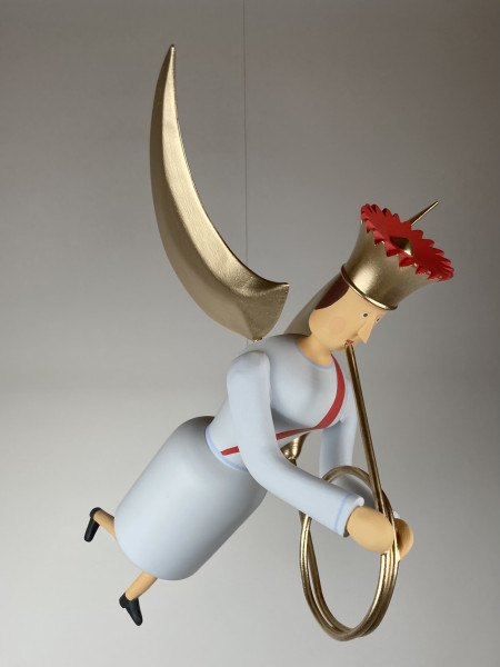 Musikengel schwebend, 40cm, mit Waldhorn